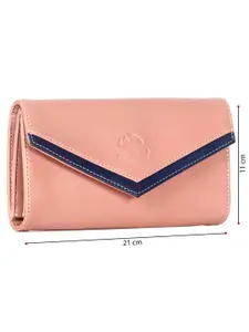 THE CLOWNFISH Lucia Women Peach-Coloured & Navy Blue Two Fold Wallet Clutch