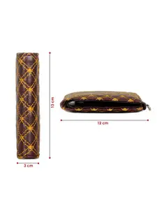 THE CLOWNFISH Zoya Brown & Yellow Geometric Textured Zip Around Wallet