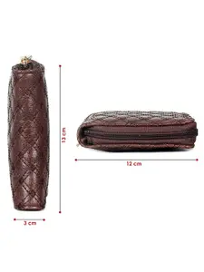 THE CLOWNFISH Cozy Women Brown Geometric Textured Zip Around Wallet with SD Card Holder