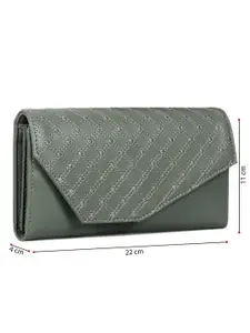 THE CLOWNFISH Helena Women Olive Green Geometric Textured Two Fold Wallet
