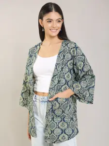 aturabi Women Blue & Cream-Coloured Printed Shrug