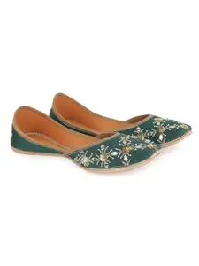 GLAM STORY Women Teal Ethnic Mojaris Flats