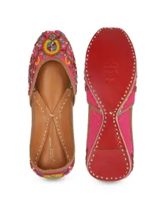 GLAM STORY Women Pink Embellished Ethnic Mojaris Flats