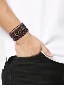 OOMPH Men Brown Set Of 3 Leather Multistrand Bracelet