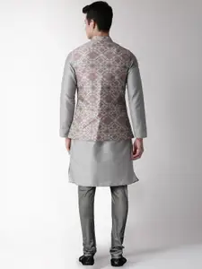 KISAH Men Grey Kurta with Churidar Kurta Set With Nehru Jacket