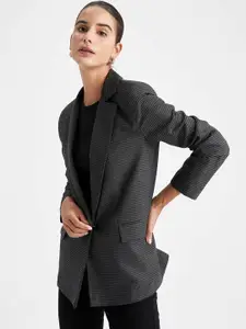 DeFacto Women Grey Self-Designed Single-Breasted Formal Blazer