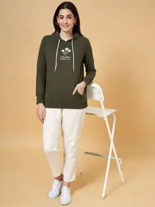Honey by Pantaloons Women Olive Green Hooded Sweatshirt
