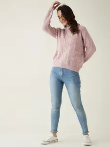 Modeve Women Peach-Coloured Cable Knit Pullover