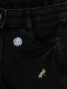 max Girls Black Printed Regular Fit Cotton Jeans