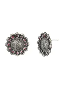 Voylla Silver-Toned Oxidised Contemporary Studs Earrings