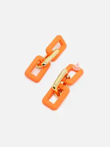 SOHI Orange & Gold-Toned Contemporary Drop Earrings