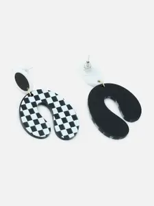 SOHI Black & White Contemporary Drop Earrings