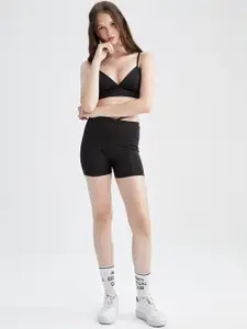 DeFacto Women Black Skinny Fit High-Rise Shorts