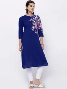Vishudh Women Blue Printed Straight Kurta