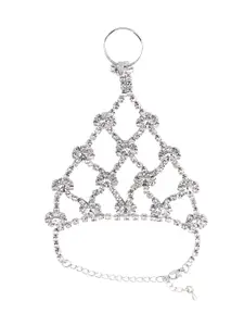 Yellow Chimes Women Silver-Toned & White Crystals Ring Bracelet