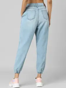 ONLY Women Medium Blue Solid High-Rise Denim Joggers Jeans