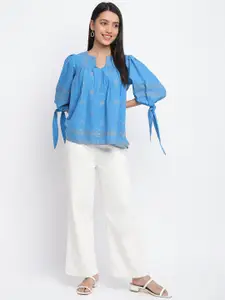 Fabindia Blue Printed A-Line Top