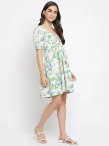 Fabindia Women Off White Floral Cotton Dress
