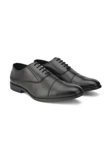 ALBERTO MORENO Men Black Solid Synthetic Formal Oxfords