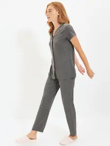 Trendyol Women Charcoal Grey Solid Night Suit