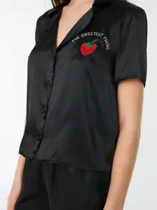 Trendyol Women Black Printed Polyester Night suit