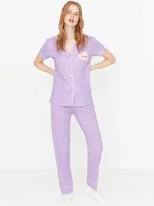 Trendyol Women Purple Printed Night suit