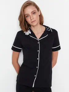 Trendyol Women Black & White Pure Cotton Night suit