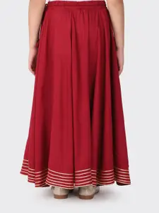 Fabindia Girls Maroon & Yellow Printed Lehenga Choli With Dupatta