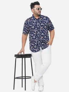 Santonio Men Plus Size Navy Blue Comfort Floral Printed Casual Shirt
