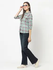 Crimsoune Club Women Green Slim Fit Tartan Checks Checked Casual Shirt