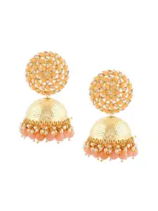 Zaveri Pearls Peach-Coloured Contemporary Jhumkas Earrings