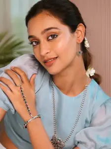 SHAYA Silver-Toned Contemporary Drop Earrings