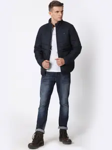 t-base Men Navy Blue Windcheater Padded Jacket