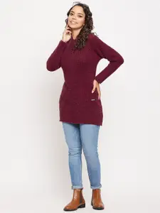 Duke Women Maroon Striped Striped Longline Pullover