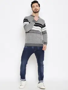 Duke Men Grey & Black Striped Striped Pullover