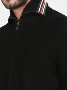 Blackberrys Men Black Solid Zipper Cardigan Sweater