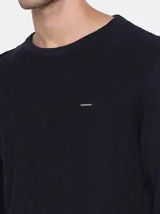 Blackberrys Men Navy Blue Cable Knit Pullover Sweater