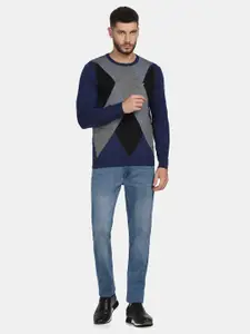 Blackberrys Men Blue & Black Colourblocked Colourblocked Pullover