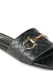 Rocia Women Black Printed Mules with Bows Flats