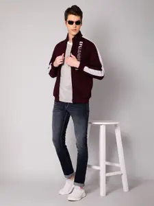 Cantabil Men Maroon Typography Printed Front-Open Sweatshirt
