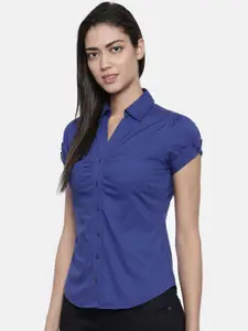 Wills Lifestyle Women Blue Solid Formal Shirt