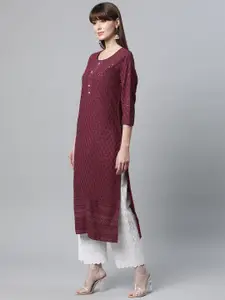 Readiprint Women Maroon Floral Embroidered Chikankari Kurta