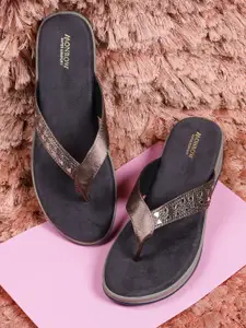 Monrow Grey Embellished PU Ethnic Comfort Heels