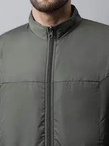 Cantabil Men Olive Green Navy Blue Reversible Padded Jacket