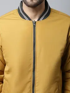 Cantabil Men Mustard Olive Green Reversible Bomber Jacket