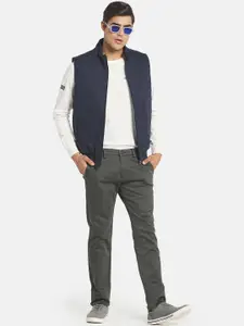 Monte Carlo Men Navy Blue Checked Sleeveless Bomber Jacket