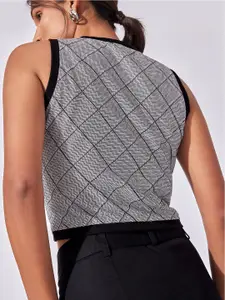 The Label Life Women Grey & Black Checked Crop Top