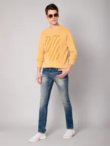 Cantabil Men Mustard & Black Typography Printed Pullover