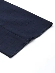 Louis Philippe Men Navy Blue Checked Slim Fit Formal Trousers