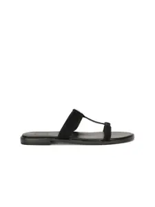 Naturalizer Women Black Embellished Open Toe Flats